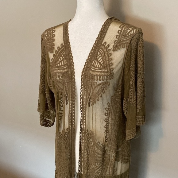 Lace Kimono Olive Green Size S/M cotton/nylon festival boho summer concert beach - Picture 2 of 7
